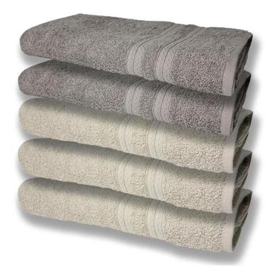 5 Toalhas Super Felpudas Grande E Grossa Algodão 80x150 Bege + Cinza