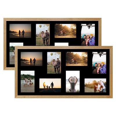 Kit 2 Quadros Multifoto 16 Fotos 10x15 Paspatur Preto 32x62 Moldura:moldura Mel