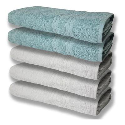 5 Toalhas Super Felpudas Grande E Grossa Algodão 80x150 Branco + Verde