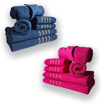 Jogo De Toalhas 12pcs - 4 Banhos 4 Rosto 4 Tapetes Azul + Rosa
