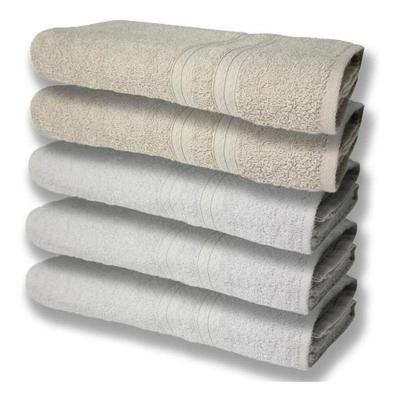 5 Toalhas Super Felpudas Grande E Grossa Algodão 80x150 Branco + Bege