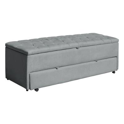 Calçadeira Sapateira Baú Solteiro 90cm Capitonê Luna Veludo - Loja Sheep Cor Cinza Claro