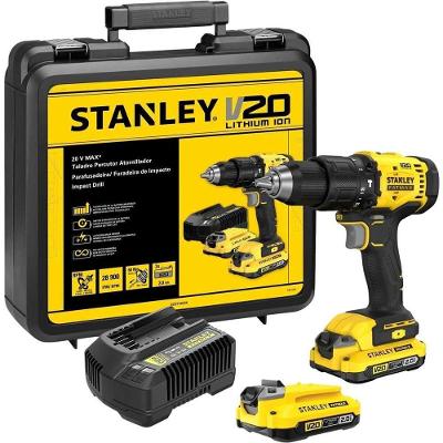 Parafusadeira Furadeira Stanley Scd712d2k-br 20 V Max 2 Ah Bivolt Mandril 1/2 13 Mm Com Luz Led E