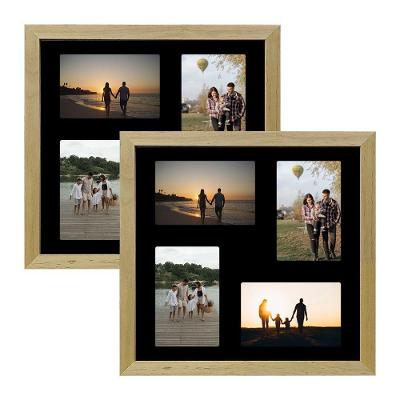 Kit 2 Porta Retrato Parede 32x32 Quadro Multifotos 4 Fotos 10x15 Paspatur Preto Moldura:moldura Mel