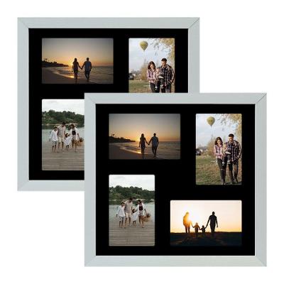 Kit 2 Porta Retrato Parede 32x32 Quadro Multifotos 4 Fotos 10x15 Paspatur Preto Moldura:moldura Branca