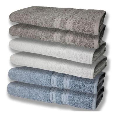 6 Toalhas Grande Super Felpudas E Grossa 80x150 Azul + Branco + Cinza