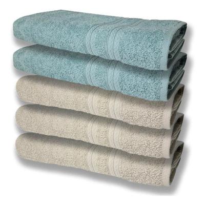 5 Toalhas Super Felpudas Grande E Grossa Algodão 80x150 Bege + Verde