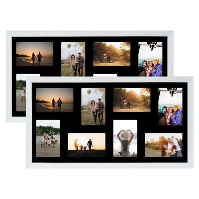 Kit 2 Quadros Multifoto 16 Fotos 10x15 Paspatur Preto 32x62 Moldura:moldura Branca