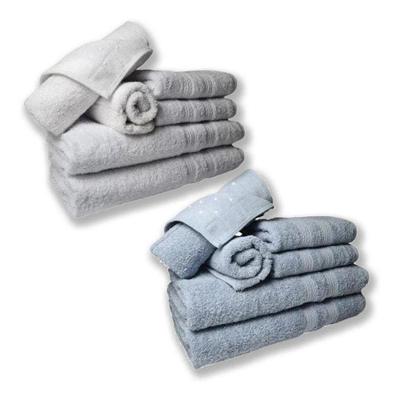 Jogo De Toalhas 4 Banhos 4 Rostos 4 Pisos Grande Grossa Branco + Azul