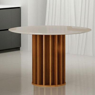 Mesa De Jantar Flora 108x108 Com Vidro Base Ripado Cinamomo Off-white - Leifer