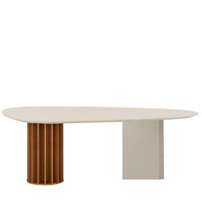Mesa De Jantar Belle 200x100 Orgânica Com Vidro Cinamomo Off-white - Leifer