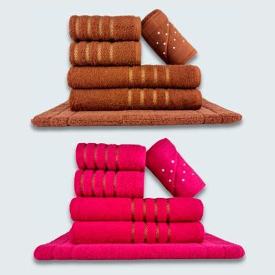 Jogo De Toalhas 12 Pçs Coleção Montreal 100% Algodão Marrom + Rosa