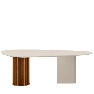 Mesa De Jantar Belle 200x100 Orgânica Com Vidro Cinamomo Off White Off-white - Leifer