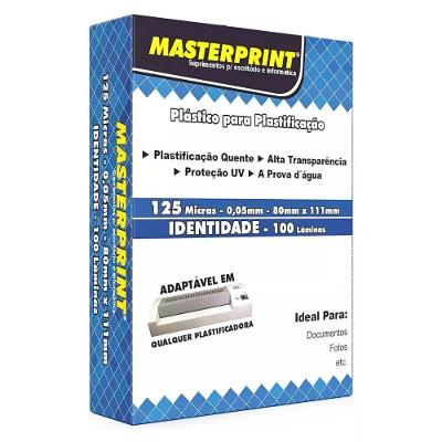 Plástico para Plastificação Masterprint 125 MICRAS 80 X 111MM Identidade com 100 Lâminas