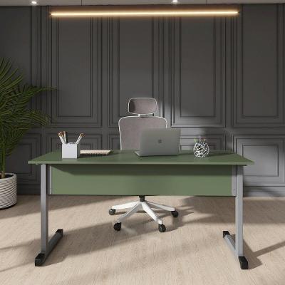 Mesa De Escritório Reta 150cm Com Pé Tubular Em Aço Linha P15 Sálvia-grafito