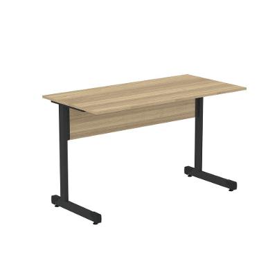 Mesa De Escritório Reta 120cm Com Pé Tubular Em Aço Linha P15 Noce Naturalle-preto