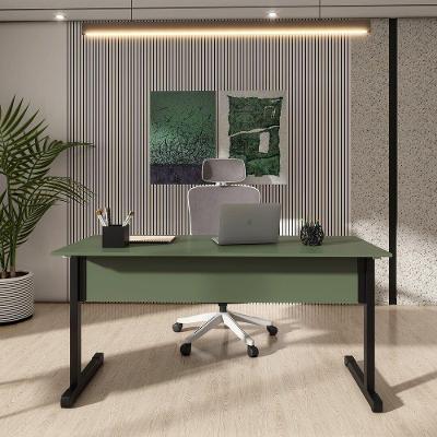 Mesa De Escritório Reta 150cm Com Pé Tubular Em Aço Linha P15 Sálvia-preto