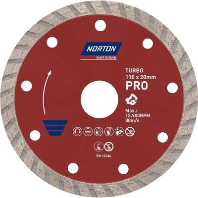 Disco De Corte Diamantado Norton Turbo Pro 110 Mm Para Serra Mármore Corte Seco E Refrigerado