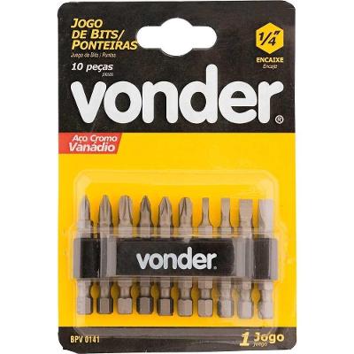 Jogo De Bits/ponteiras Com 10 Peças De Encaixe Sextavado 1/4 - Vonder 3538100000