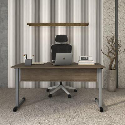 Mesa De Escritório Reta 150cm Com Pé Tubular Em Aço Linha P15 Walnut-grafito