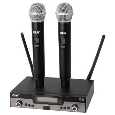 Microfone sem Fio UF-03 com Sistema UHF e 2 Transmissores Preto BLG
