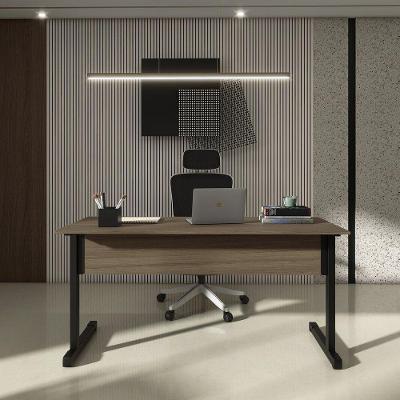 Mesa De Escritório Reta 150cm Com Pé Tubular Em Aço Linha P15 Walnut-preto