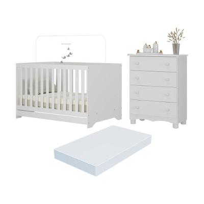 Berço Americano 3 Em 1 Com Colchão Incluso E Cômoda 4 Gavetas Dengo Multimóveis Mp4702 Branco