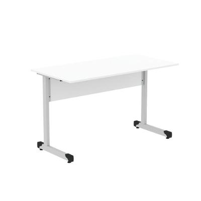 Mesa De Escritório Reta 120cm Com Pé Tubular Em Aço Linha P15 Branco-cinza