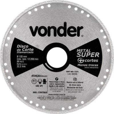 Disco De Corte Diamantado 125 Mm Vonder Para Aço Carbono E Inox - Alta Performance 22,2 Mm Furo
