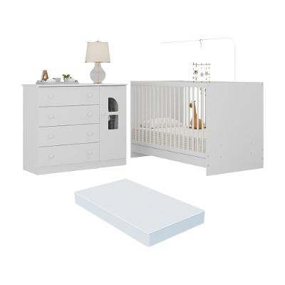 Berço 3 Em 1 Com Colchão Incluso E Cômoda 1 Porta 4 Gavetas Amora Multimóveis Mp4767 Branco