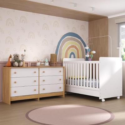 Berço 3 Em 1 Para Colchão Com Rodízios E Cômoda Chantilly Multimóveis Mp4290 Branco-madeirado