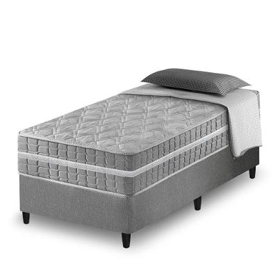 Cama Box Solteiro King Cinza + Colchão Molas Ensacadas Zidi Alabama 96x203x61cm