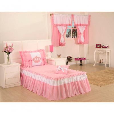 Colcha Solteiro Realeza Rosa 3 Peças Microfibra 100% Poliéster Tecido Superior Rosa