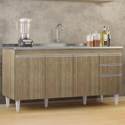 Balcão De Cozinha Com Pia Inox 160cm Arkansas Castanho - Lumil