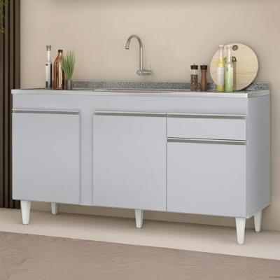 Balcão De Cozinha Com Pia Inox 150cm Dakota Cinza Claro - Lumil