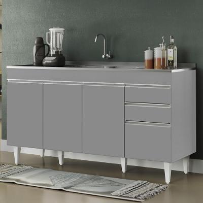 Balcão De Cozinha Com Pia Inox 150cm Marrocos Cinza - Lumil
