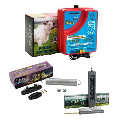 Eletrificador Cercas Elétricas Grandes Propriedades Zk300 220v + Kit Para-raios + Voltímetro - Zebu 220v