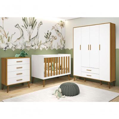 Jogo De Quarto Retrô Para Bebê Completo 4 Portas Isis Branco Fosco Com Savana Fosco - Moveisaqui
