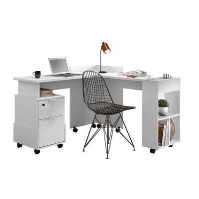 Mesa Em L Para Escritório Alessa Branco - Lukaliam Móveis
