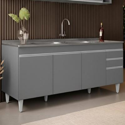 Balcão De Cozinha Com Pia Inox 180cm Dallas Cinza - Lumil
