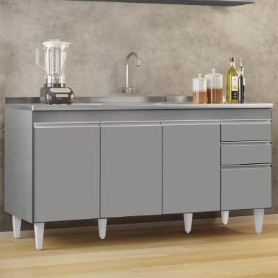 Balcão De Cozinha Com Pia Inox 160cm Arkansas Cinza - Lumil
