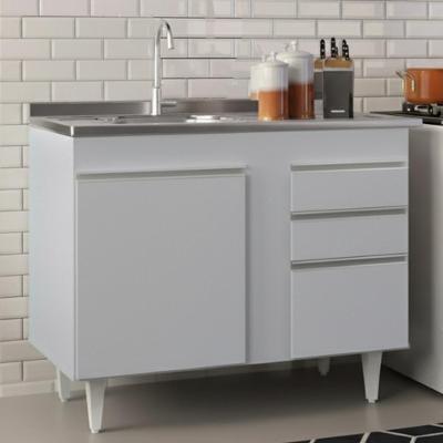 Balcão De Cozinha Com Pia Inox 100cm Luziania Cinza Claro - Lumil