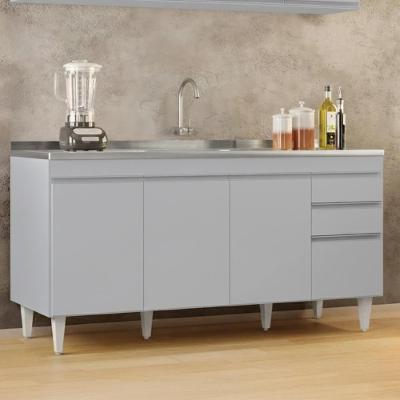 Balcão De Cozinha Com Pia Inox 160cm Arkansas Cinza Claro - Lumil