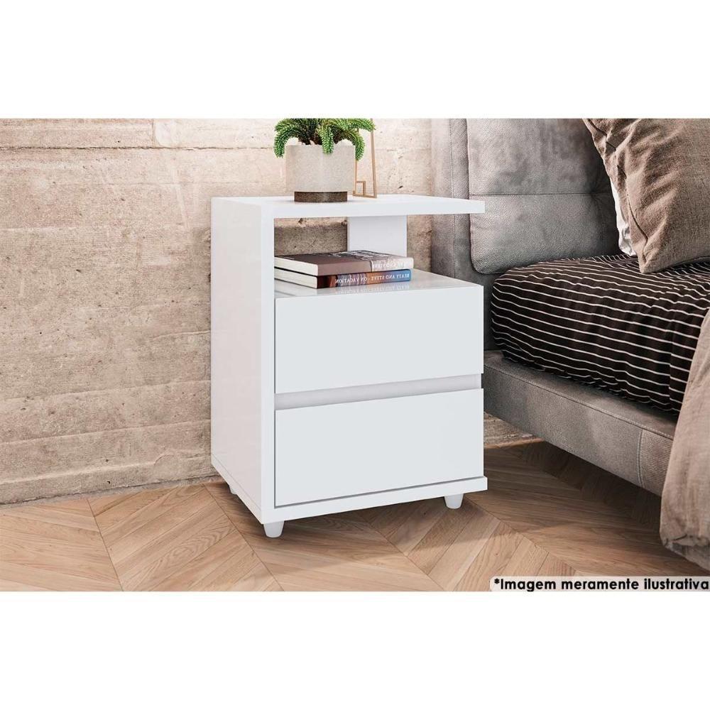 Mesa Cabeceira Campeche c/ 2 Gavetas Branco - Henn - 1