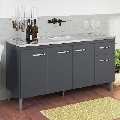 Balcão Gabinete Com Pia Inox 150cm 4 Portas Gabriela - Branco