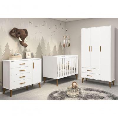 Jogo De Quarto Retrô Para Bebê Completo 3 Portas Isis Branco Fosco - Moveisaqui