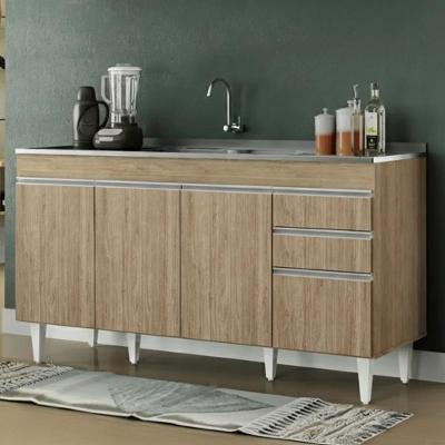 Balcão De Cozinha Com Pia Inox 150cm Marrocos Castanho - Lumil