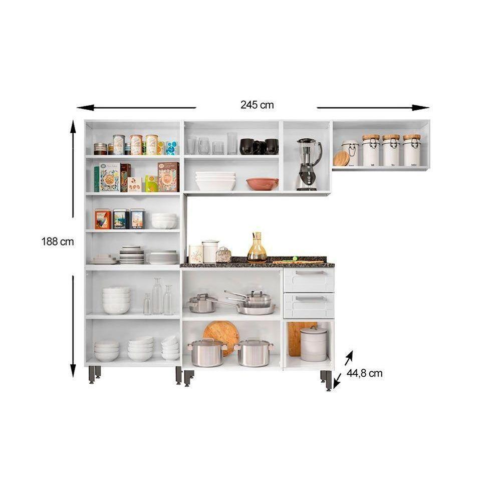 Cozinha Modulada Completa Múltipla 4 Peças (2 Armários + 1 Balcão + 1 Paneleiro) C4p79 Branco - 3