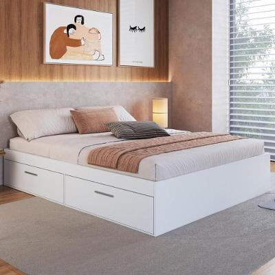 Cama De Casal Com Baú 4 Portas Para Colchão 188x138cm Multimóveis CR40132 Branco