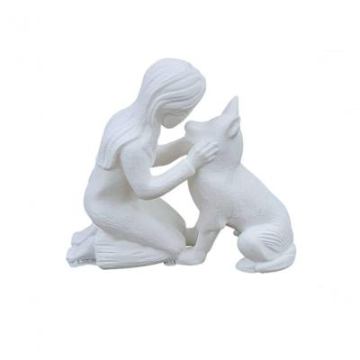Estátua Mulher Cachorro Love Decoração Sala Escritório Minimalista 3d 8,5 Cm Amo Pet Arte Companheir